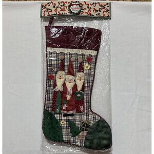 Vintage Christmas Stocking Dimensional Texture‎ Santa Clause Plaid Pattern New